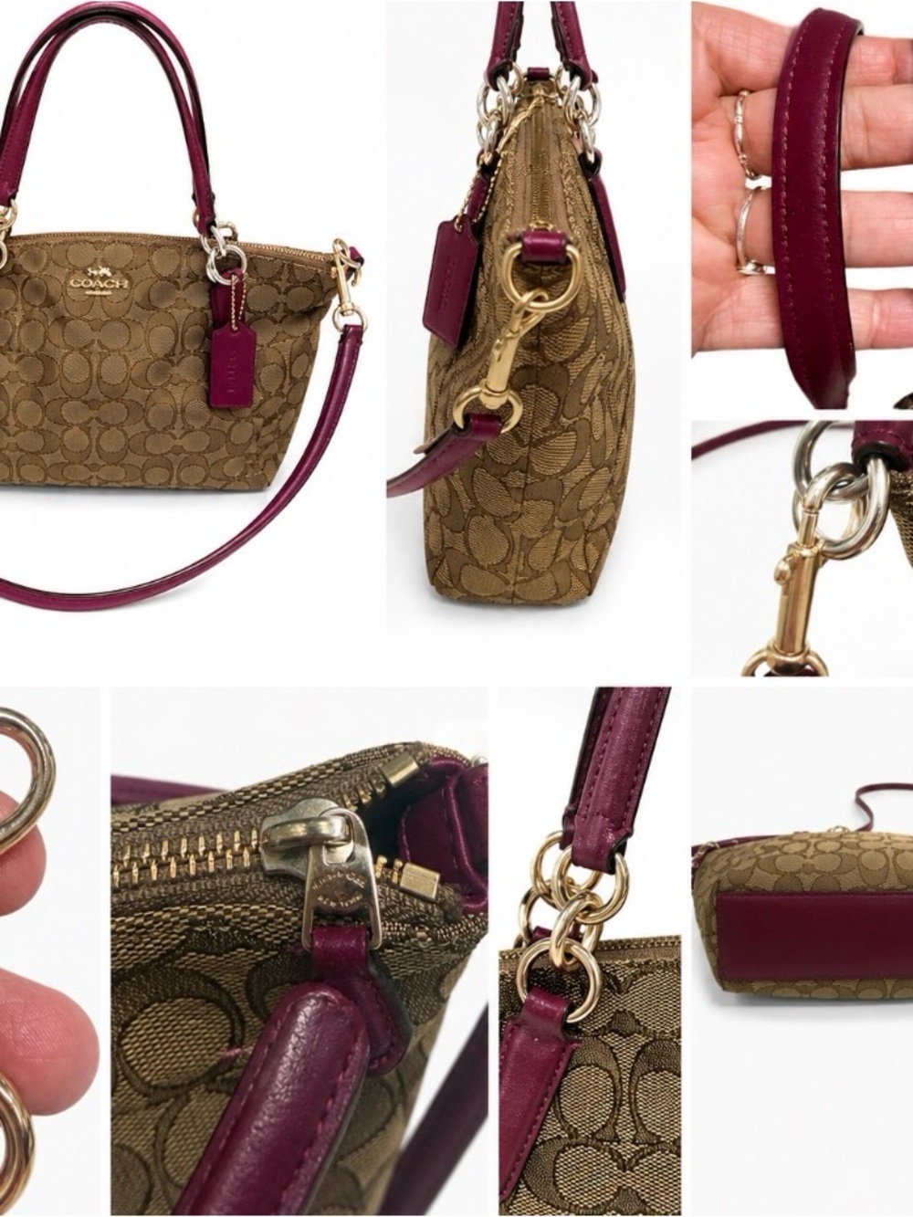Coach Kelsey Signature C Canvas Khaki & Fuchsia Leather Trim Crossbody Bag - Picture 11 of 11